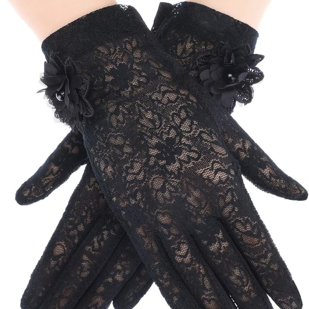 Lace Gloves Women Short Fingerless Floral Gloves for Tea Party Wedding Halloween